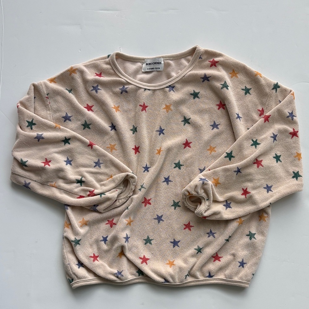 Bobo Choses Beige Long Sleeve terry pullover with Multicolor Stars